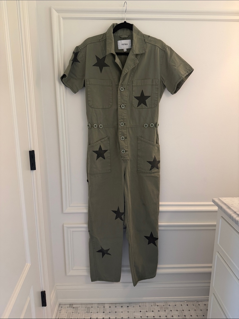 Pistola free people look Olive Green Star-Print Kids Utility Jumpsuit